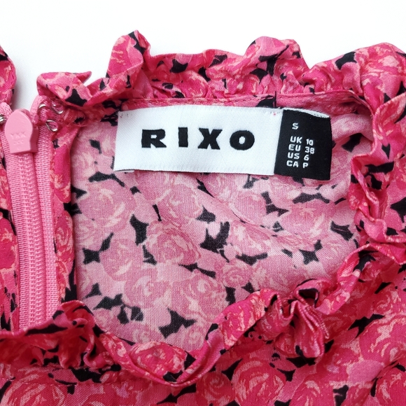 RIXO Monet Pink/Black Floral Silk Cotton Maxi Dress Long Sleeves Summer Size S‎ - Picture 2 of 13